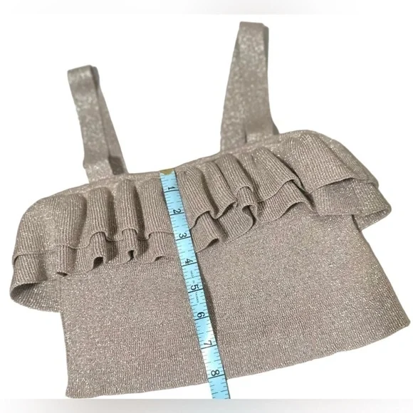 𝙁𝙍𝙀𝙀 🅽🅴🆆 H&M glitter party crop top, light pink / tan / gold - size 4 - Picture 4 of 11